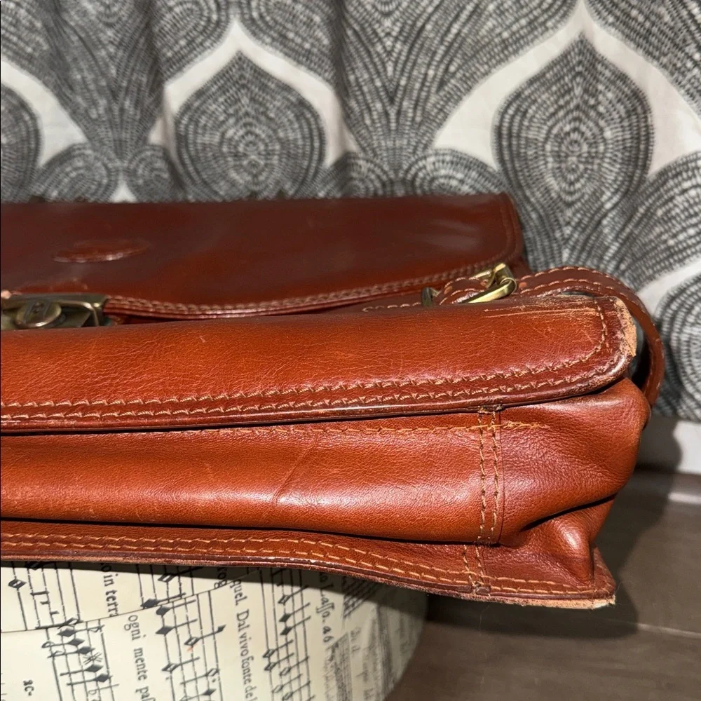 Adpel Vintage Distressed Cognac Brown Leather Briefcase